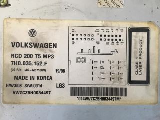 volkswagen carevelle t5 mp3 teyp cd calar radyo çıkma orjinal, 7h0035152f, 7h0 035 152 f, rcd200t5mp3, RCD 200 T5 MP3